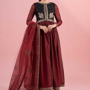 3 Piece Embroidered Paper Cotton Suit | DW-EA25-58