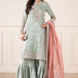 3 Piece Embroidered Raw Silk Suit | SF-EA25-02