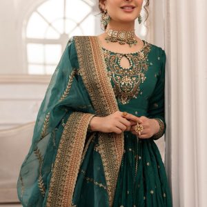 3 Piece Embroidered Raw Silk Suit | SF-EA25-04